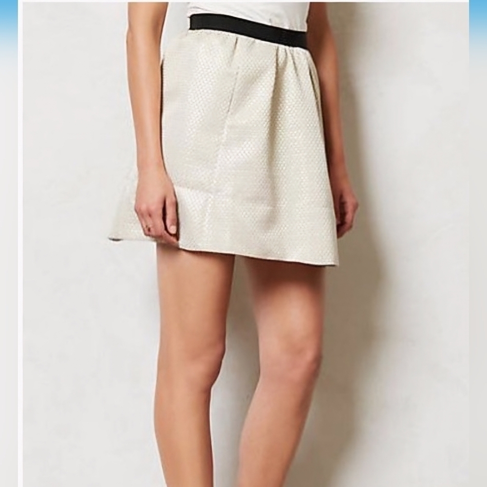 Ganni Anthropologie Cressida Geometric Gold Cream Metallic Thread Skirt Sz Small